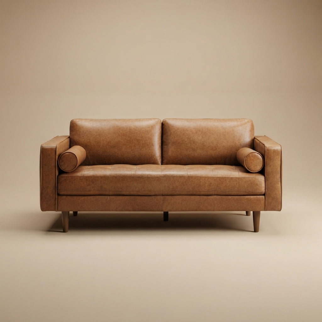 Tessa Genuine Tan Leather Compact Sofa