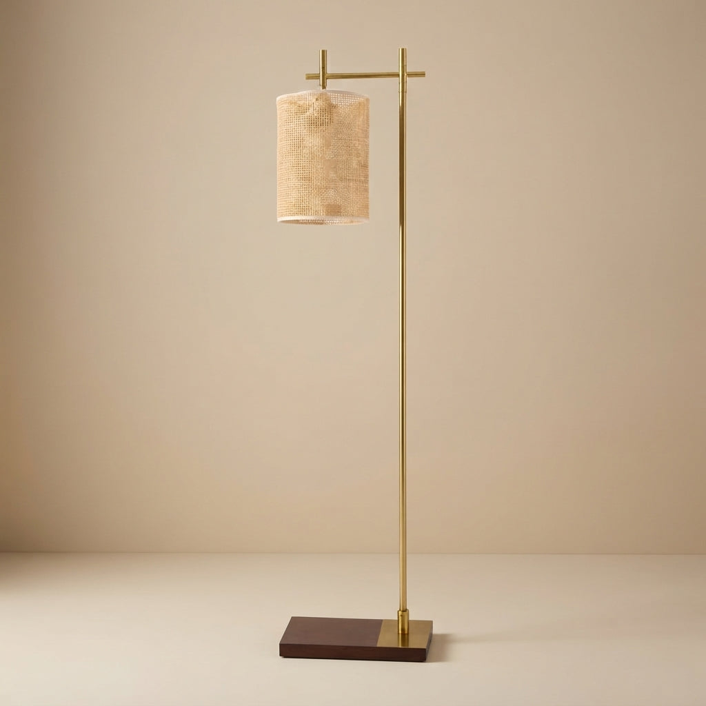 Comet Bamboo Lampshade Floor Lamp - Dark Brown + Bronze