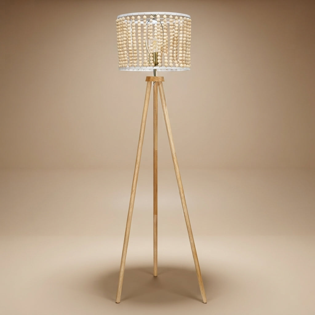 Halo Organic Bead Three Legged Floor Lamp - Natural