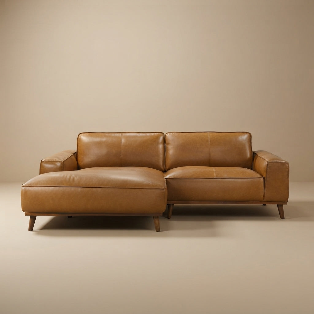 Clifton Tan Leather Sectional Sofa Left Facing Chaise