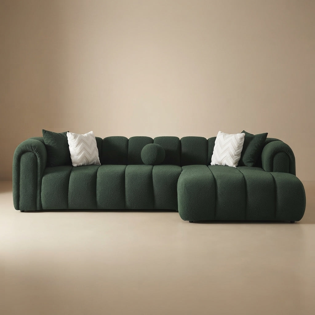 Bella Dark Green Boucle Right Sectional Sofa