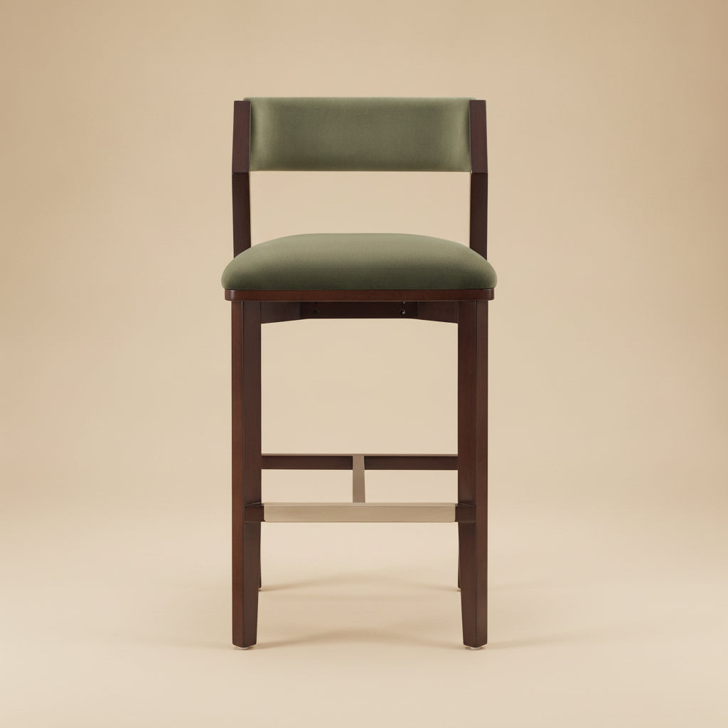 Patricia Velvet Barstool with Backrest - Turtle Green