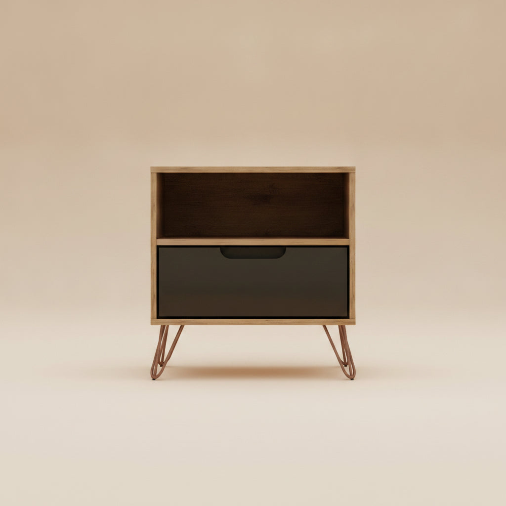 Rockefeller 1.0 Nature and Textured Grey  Nightstand