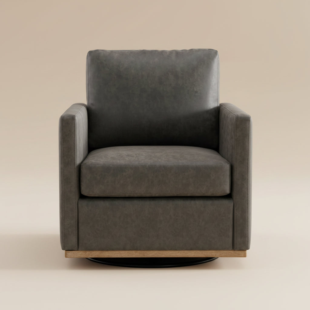 Hira Modern Grey Vegan Leather Upholstered Square Swivel Accent Chair