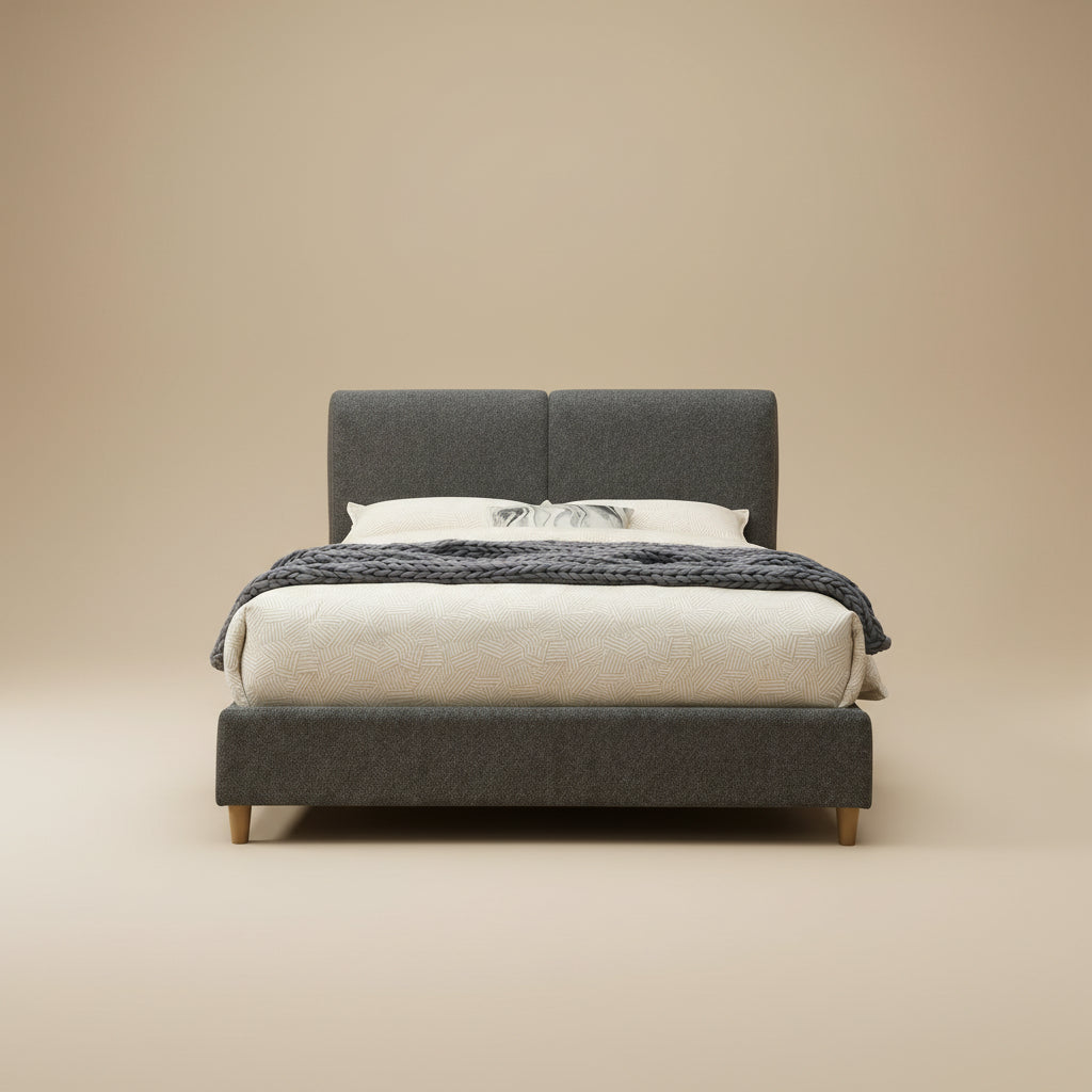 Stavern Contemporary Gray Boucle Eastern King Platform Bed