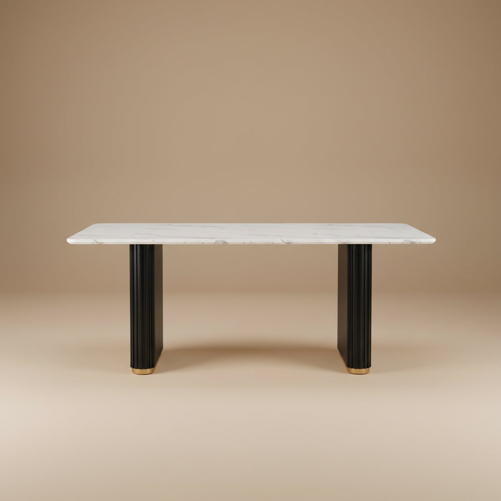 Minden Black and White 70-Inch Rectangular Dining Table with Trestle Reeded Metal Base
