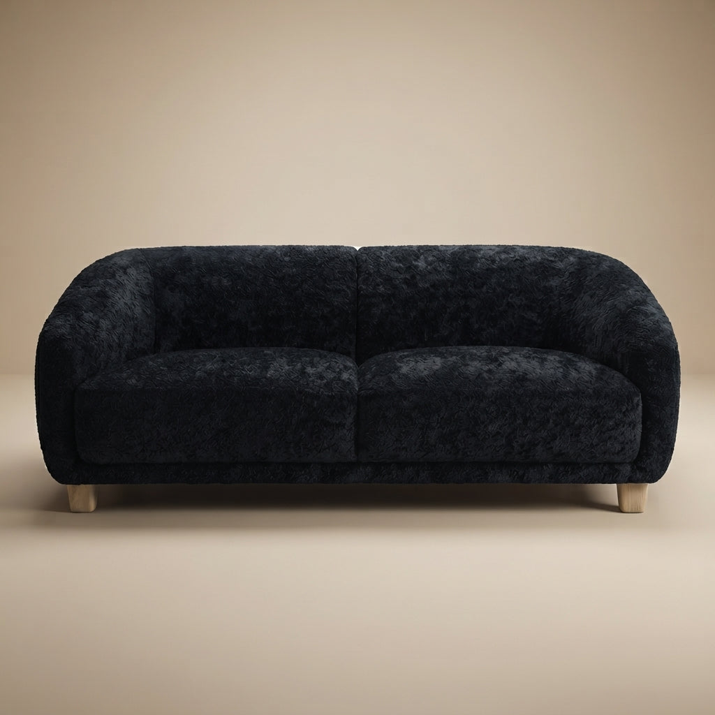 Kolvere Contemporary Black Chenille Loveseat with Solid Wood Round Legs