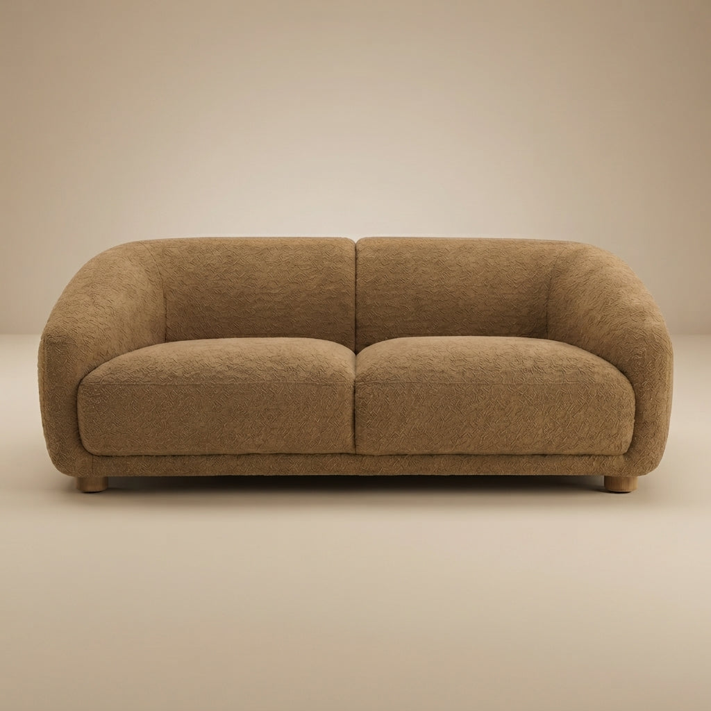 Kolvere Contemporary Brown Boucle Loveseat with Solid Wood Round Legs
