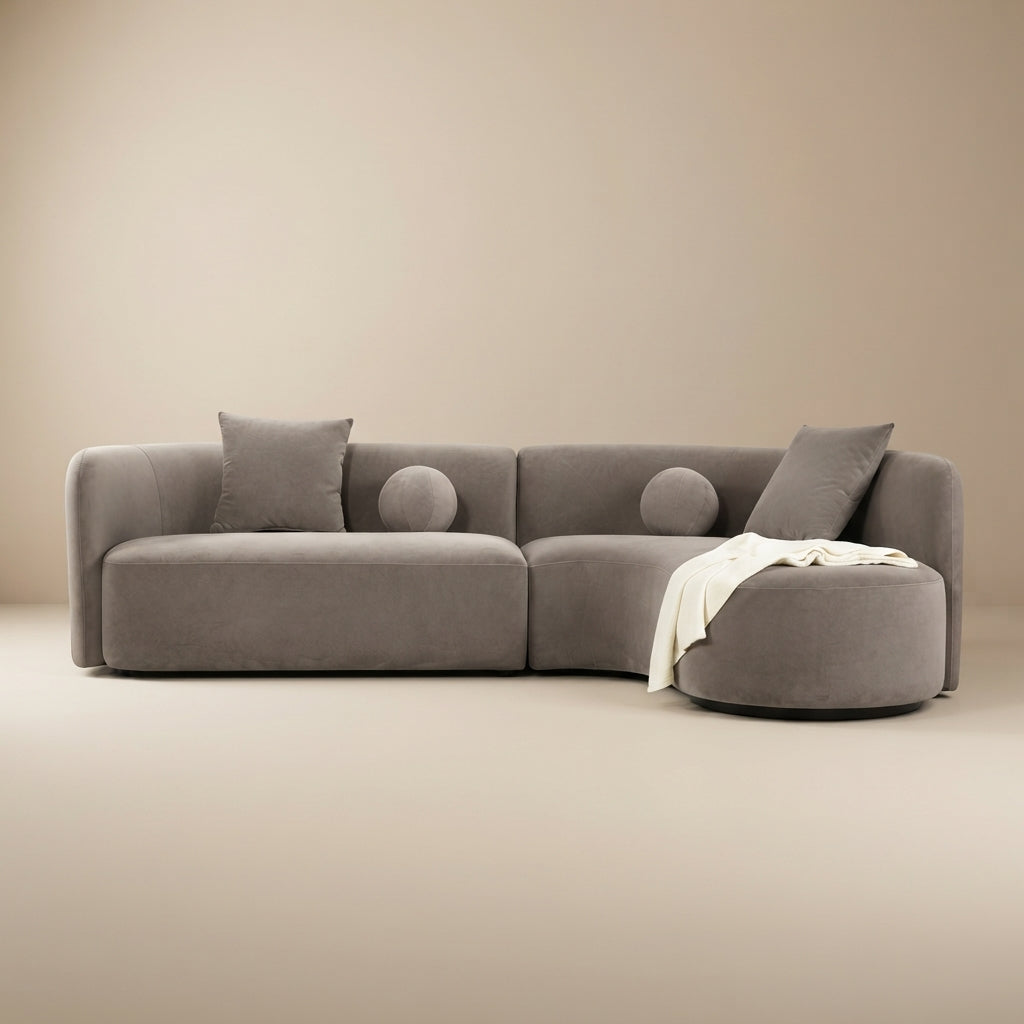 Revello Contemporary Light Brown Chenille 112-Inch Sectional Sofa