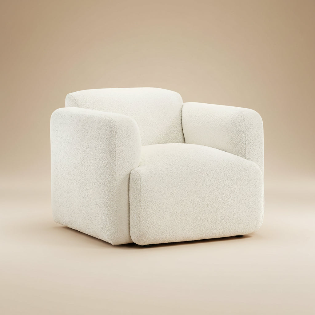 Dorset White Fabric Upholstered Round Track Arm Accent Chair