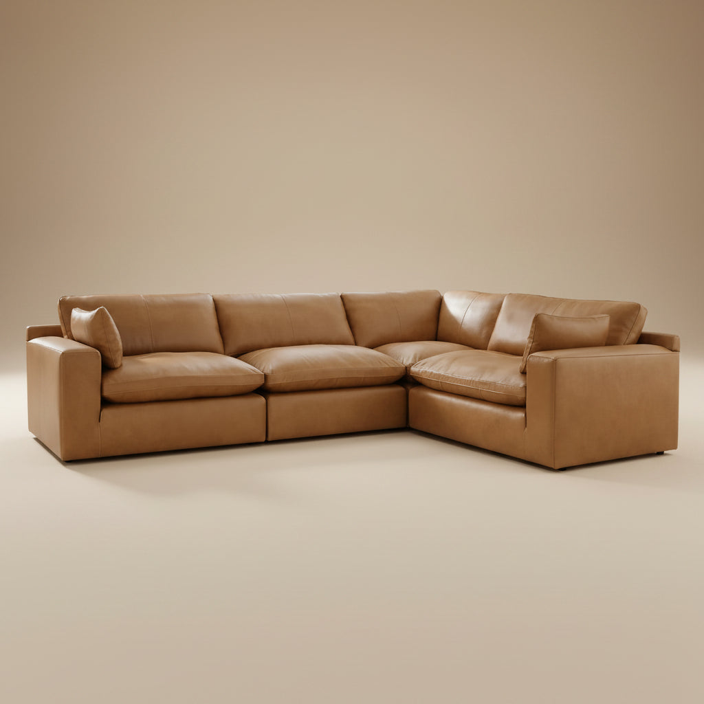 Emilia Caramel Leather 4-Piece Modular Sectional