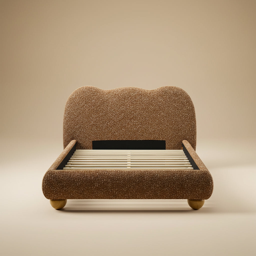 Finamore Terracotta Brown Fabric Queen Bed