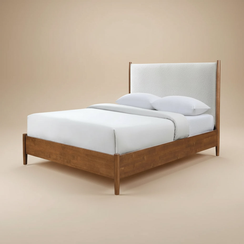 Thusis Mid-Century Modern Walnut and Beige E. King Platform Bed