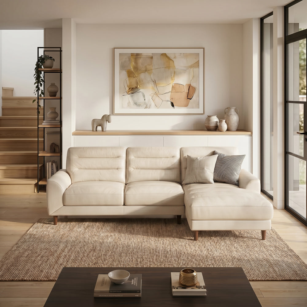 Barton Cream Leather Right Facing Sectional Sofa