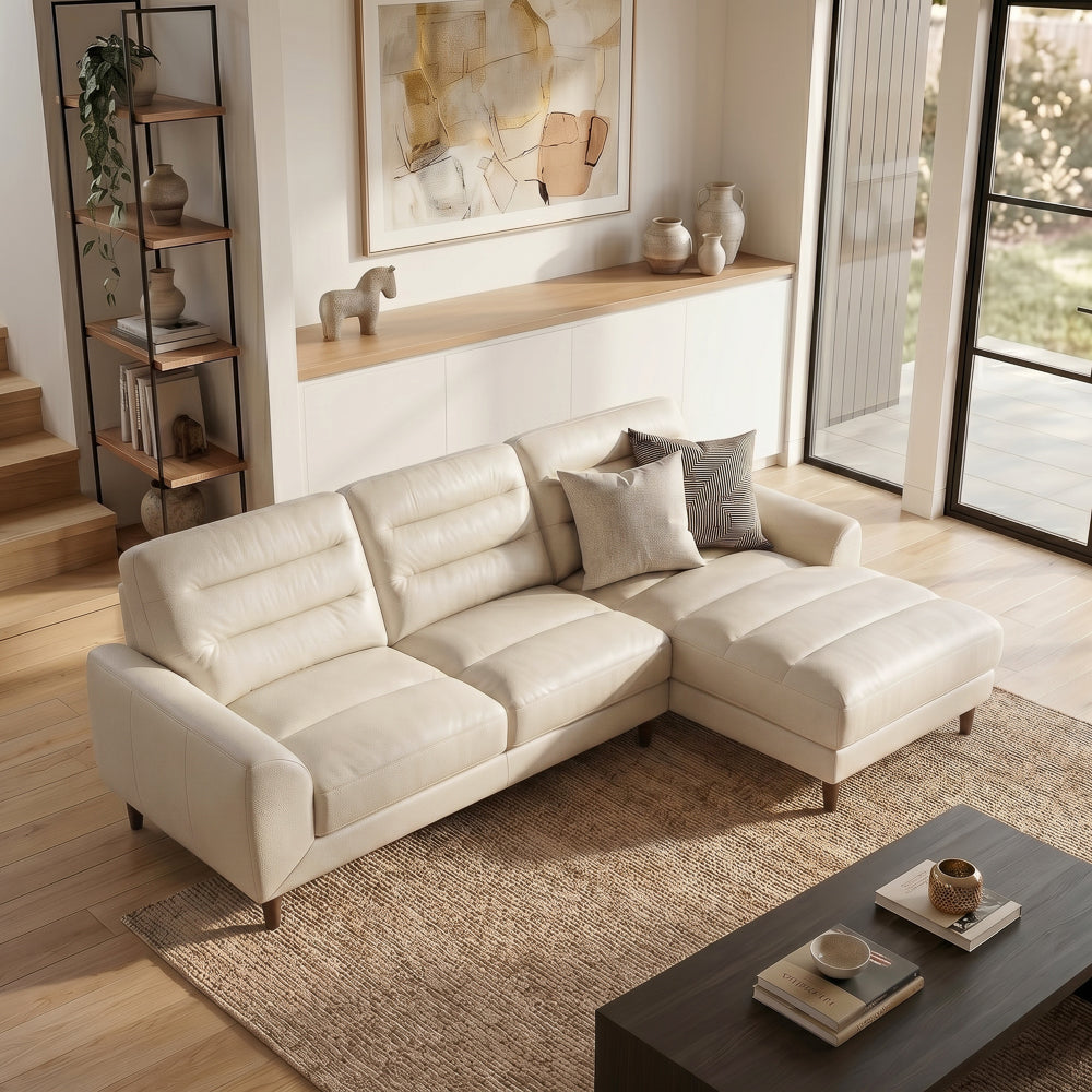 Barton Cream Leather Right Facing Sectional Sofa