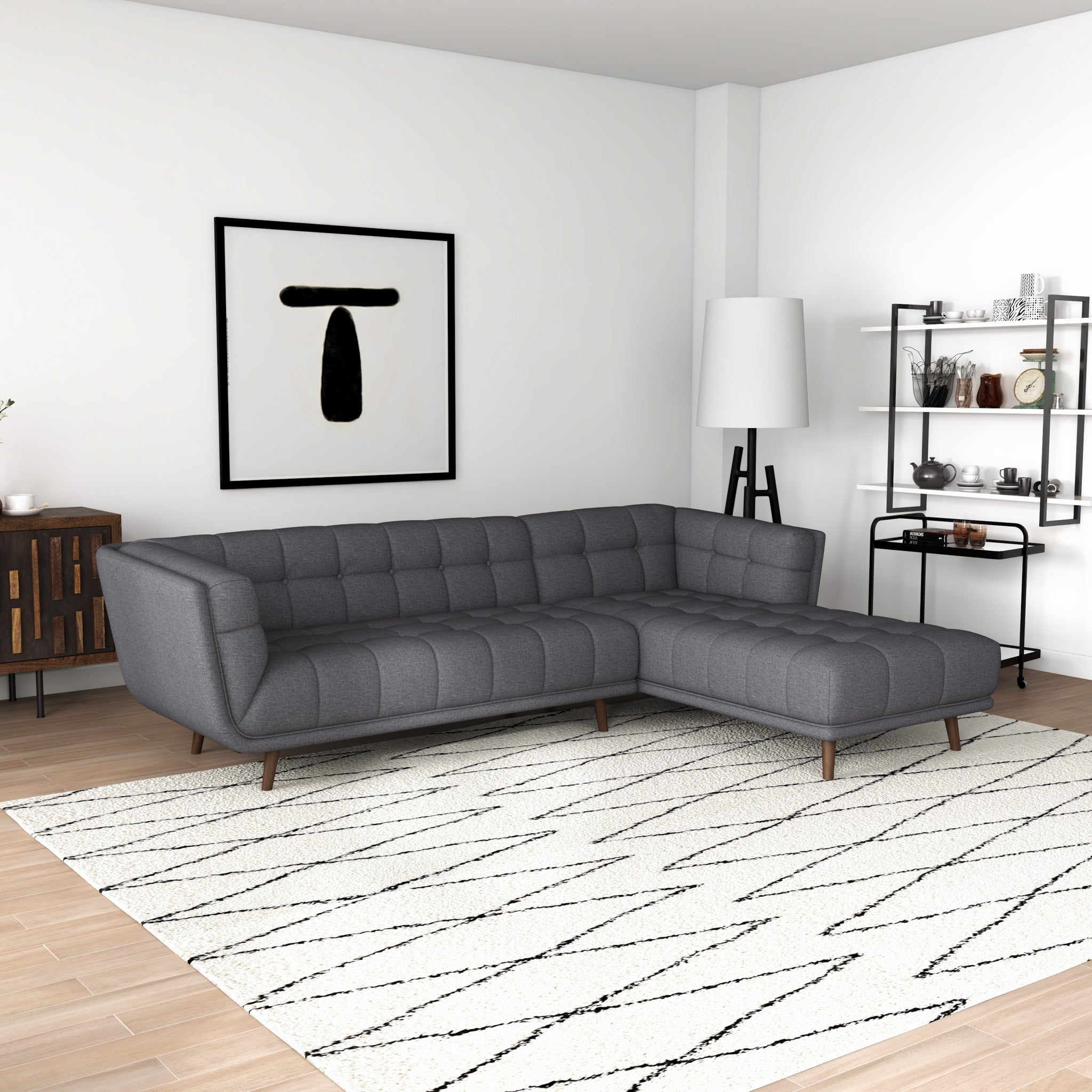 Kano Dark Grey Fabric Sectional Sofa Right Facing Chaise