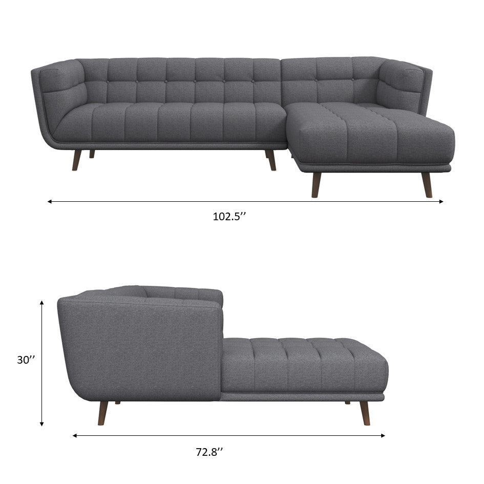 Kano Dark Grey Fabric Sectional Sofa Right Facing Chaise