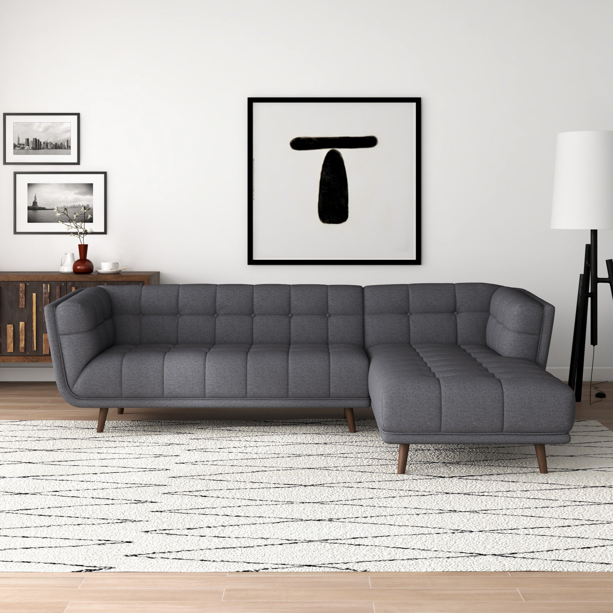 Kano Dark Grey Fabric Sectional Sofa Right Facing Chaise