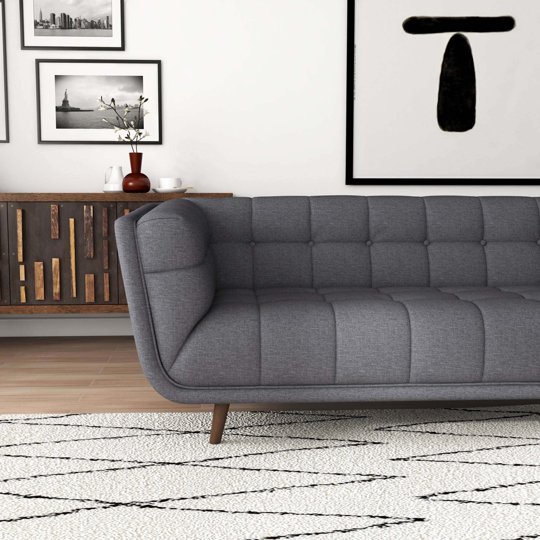 Kano Dark Grey Fabric Sectional Sofa Right Facing Chaise