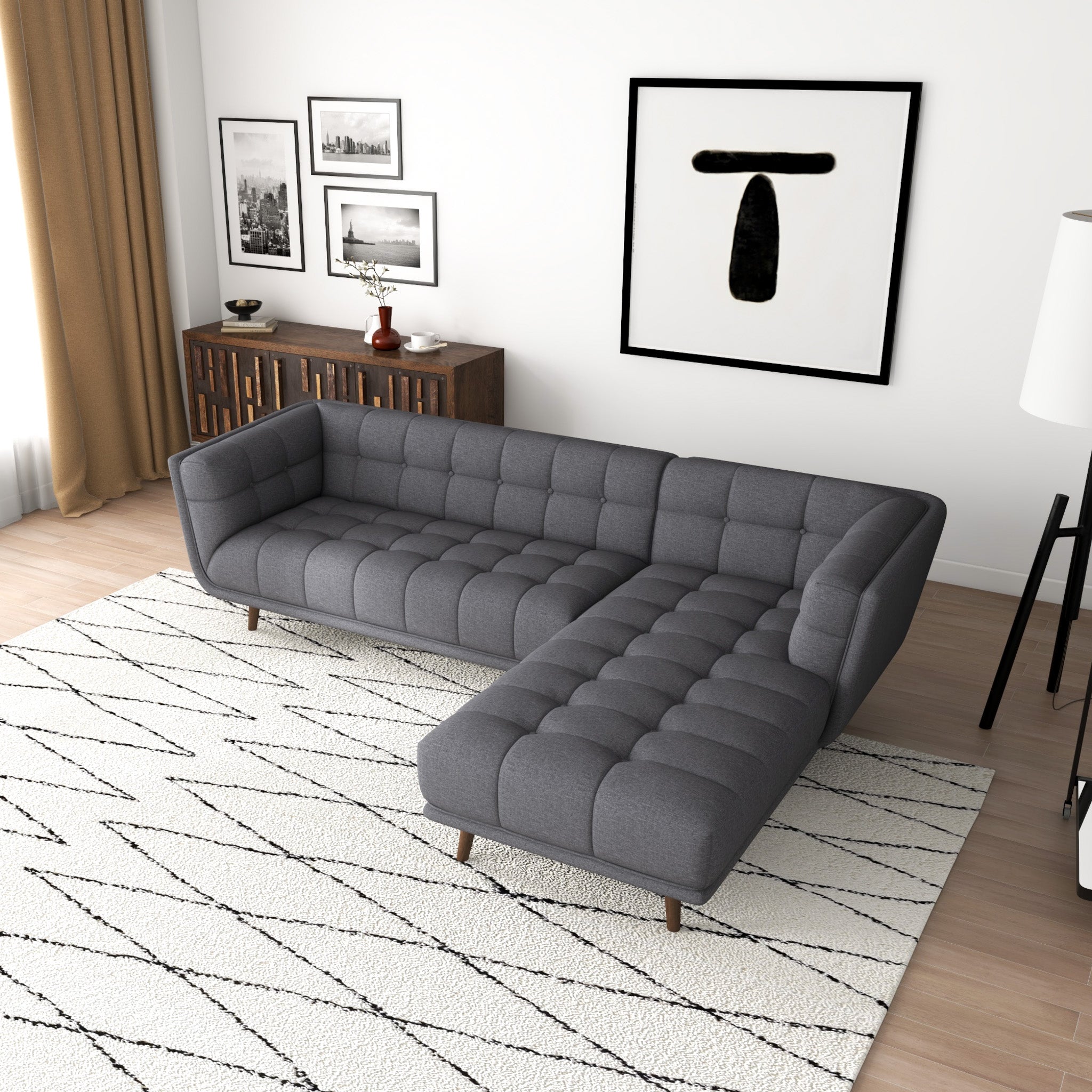 Kano Dark Grey Fabric Sectional Sofa Right Facing Chaise