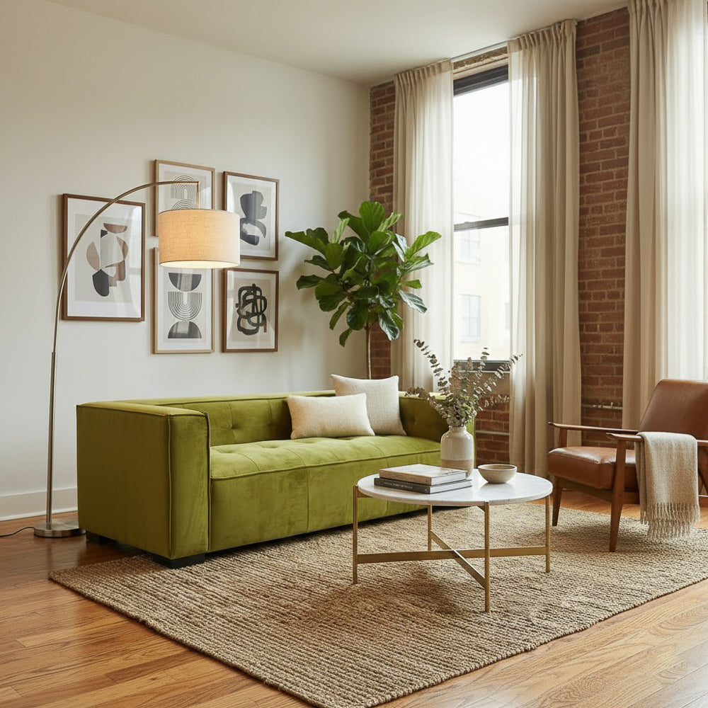 Alameda Olive Green Velvet Sofa