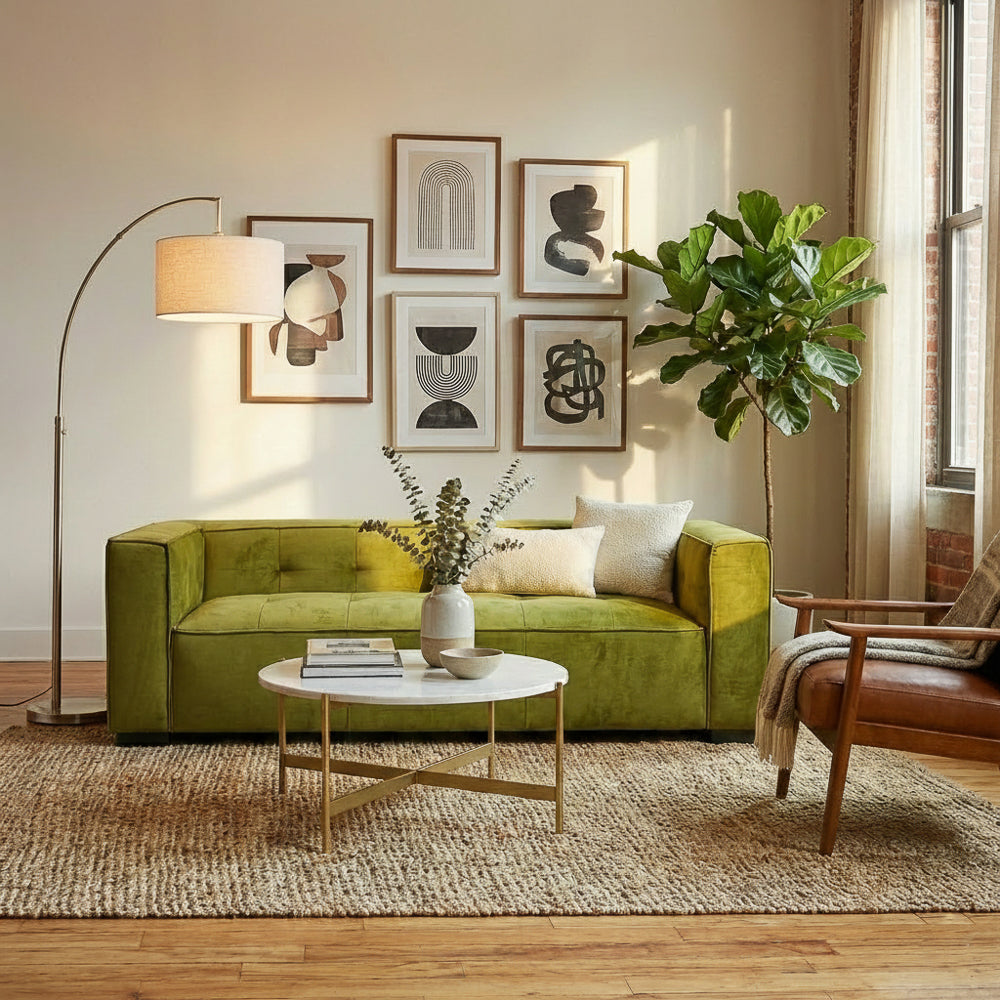 Alameda Olive Green Velvet Sofa
