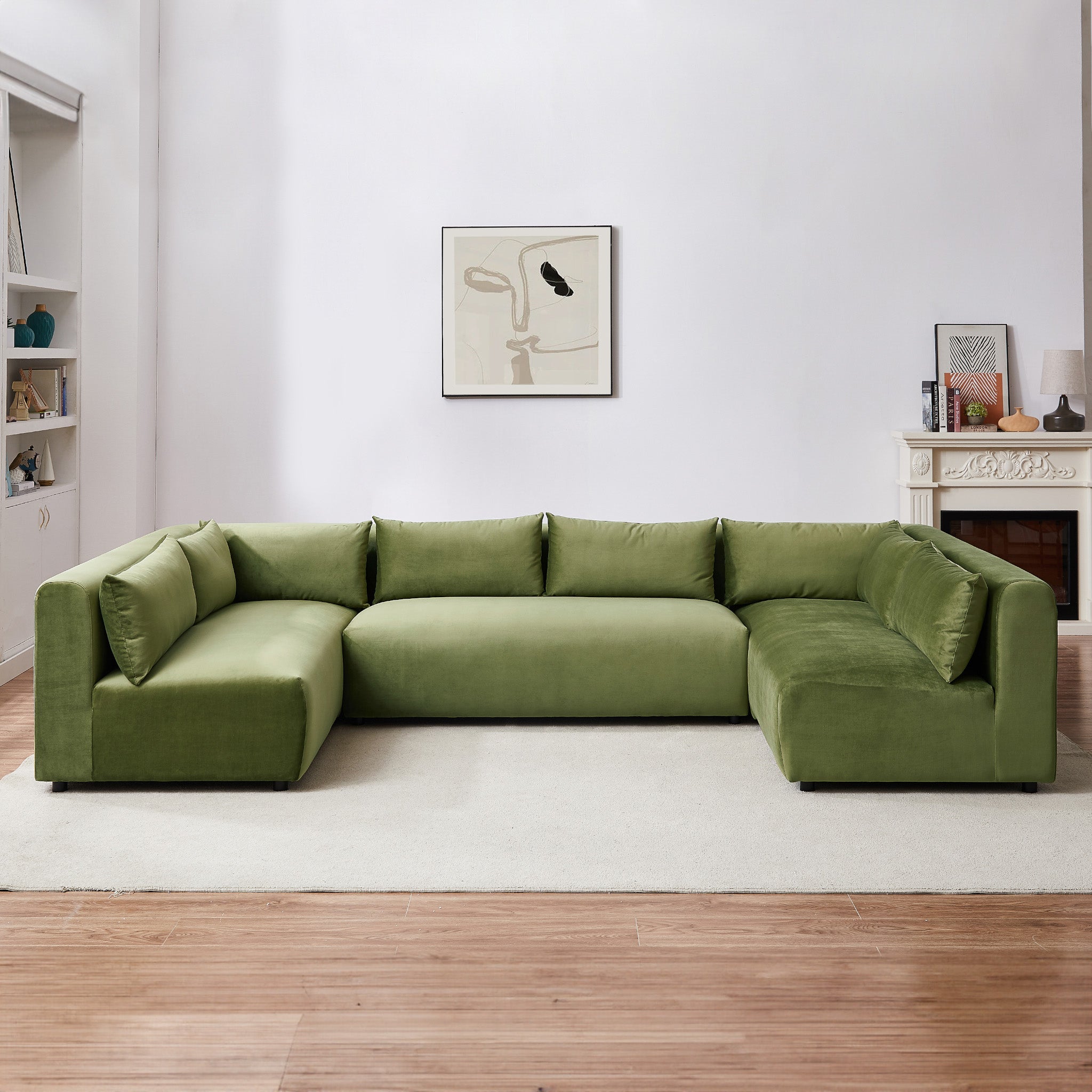 Albany Olive Green Velvet Modular Corner Sectional Sofa