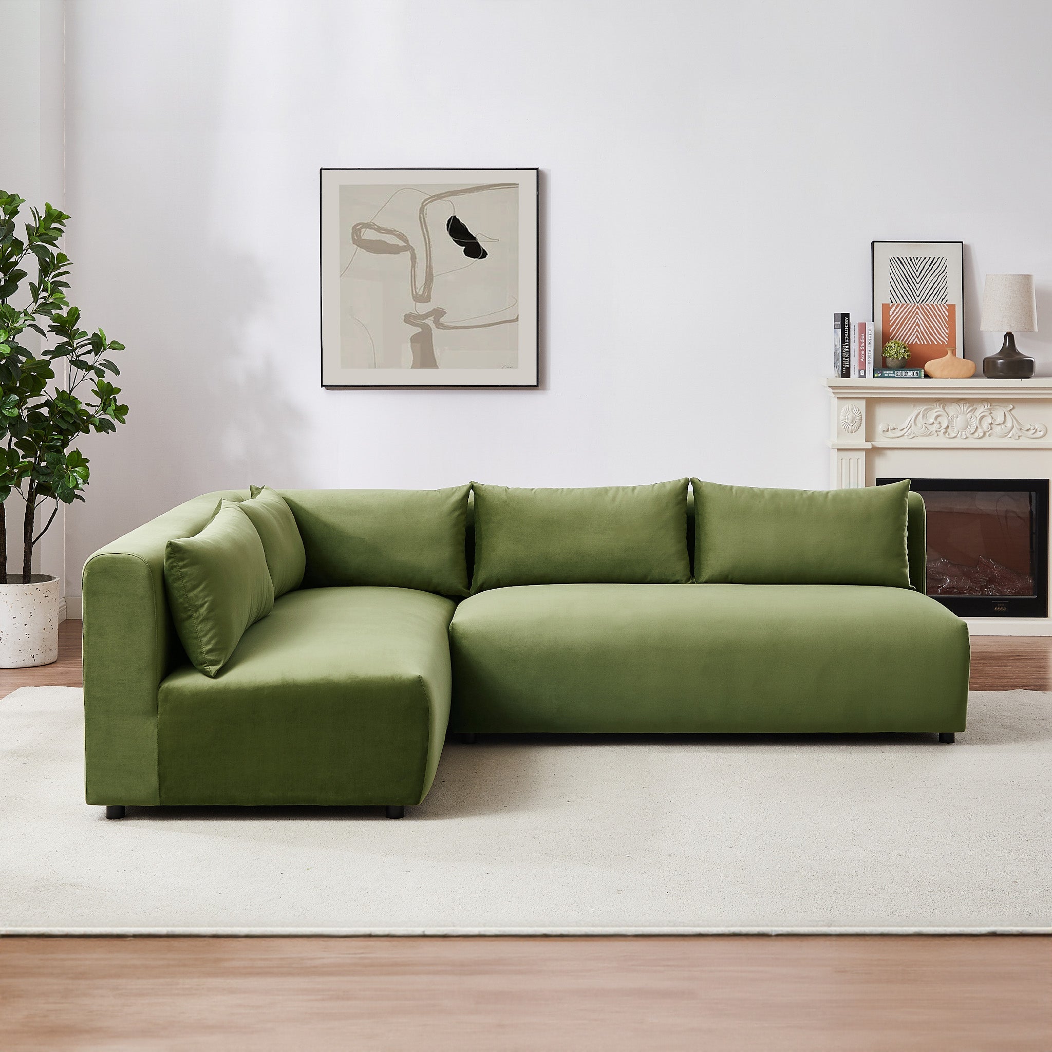Albany Olive Green Velvet Modular Corner Sectional Sofa