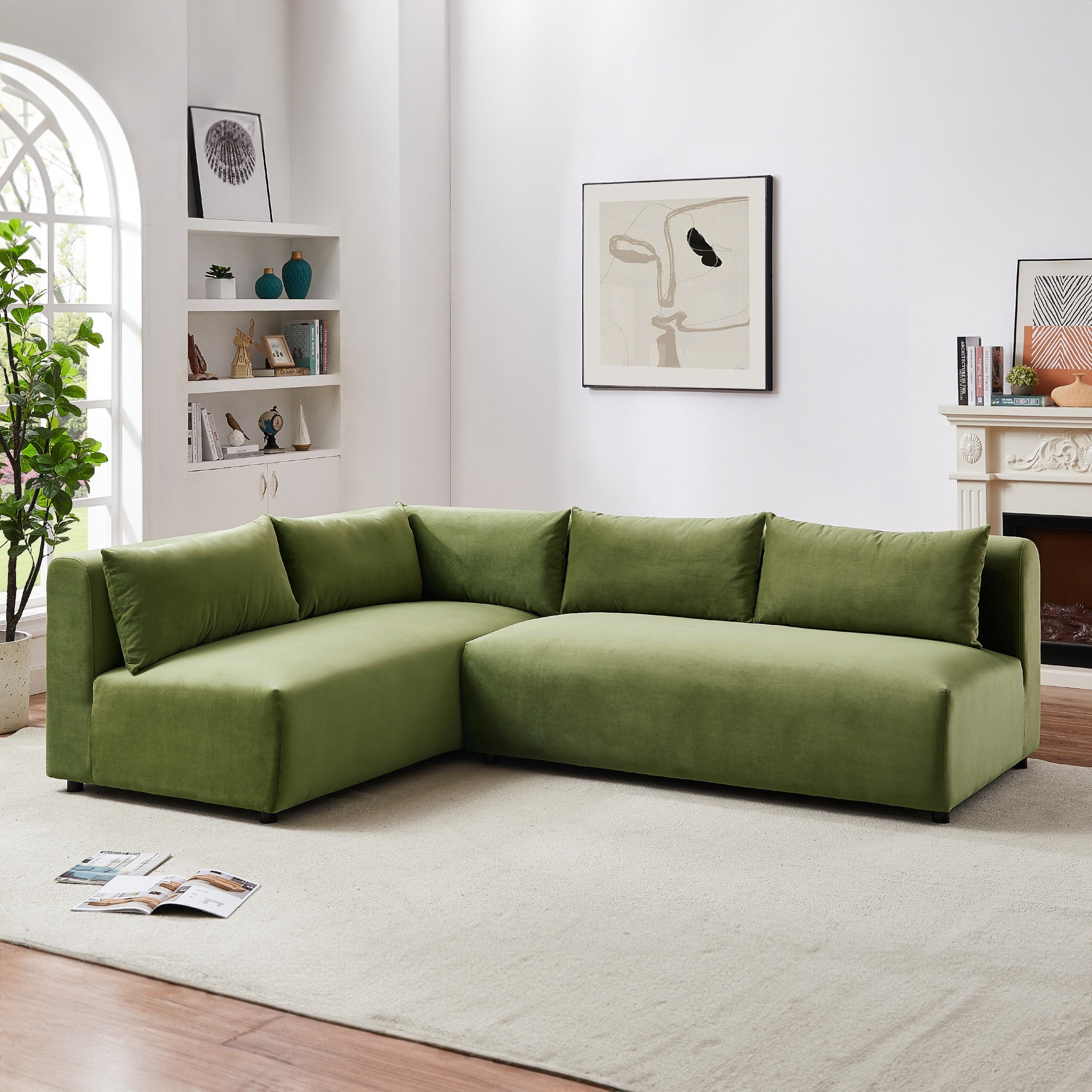 Albany Olive Green Velvet Modular Corner Sectional Sofa