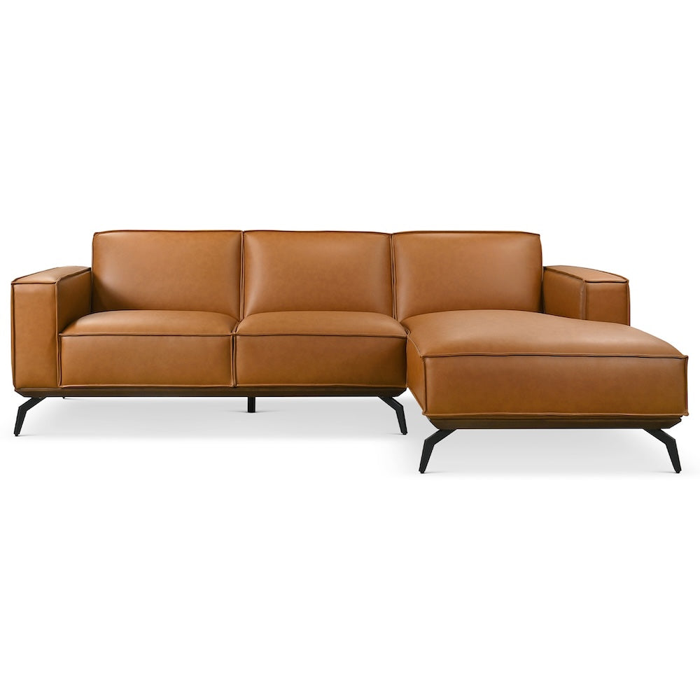Alcott Right-Facing Cognac Vegan Leather Sectional Sofa
