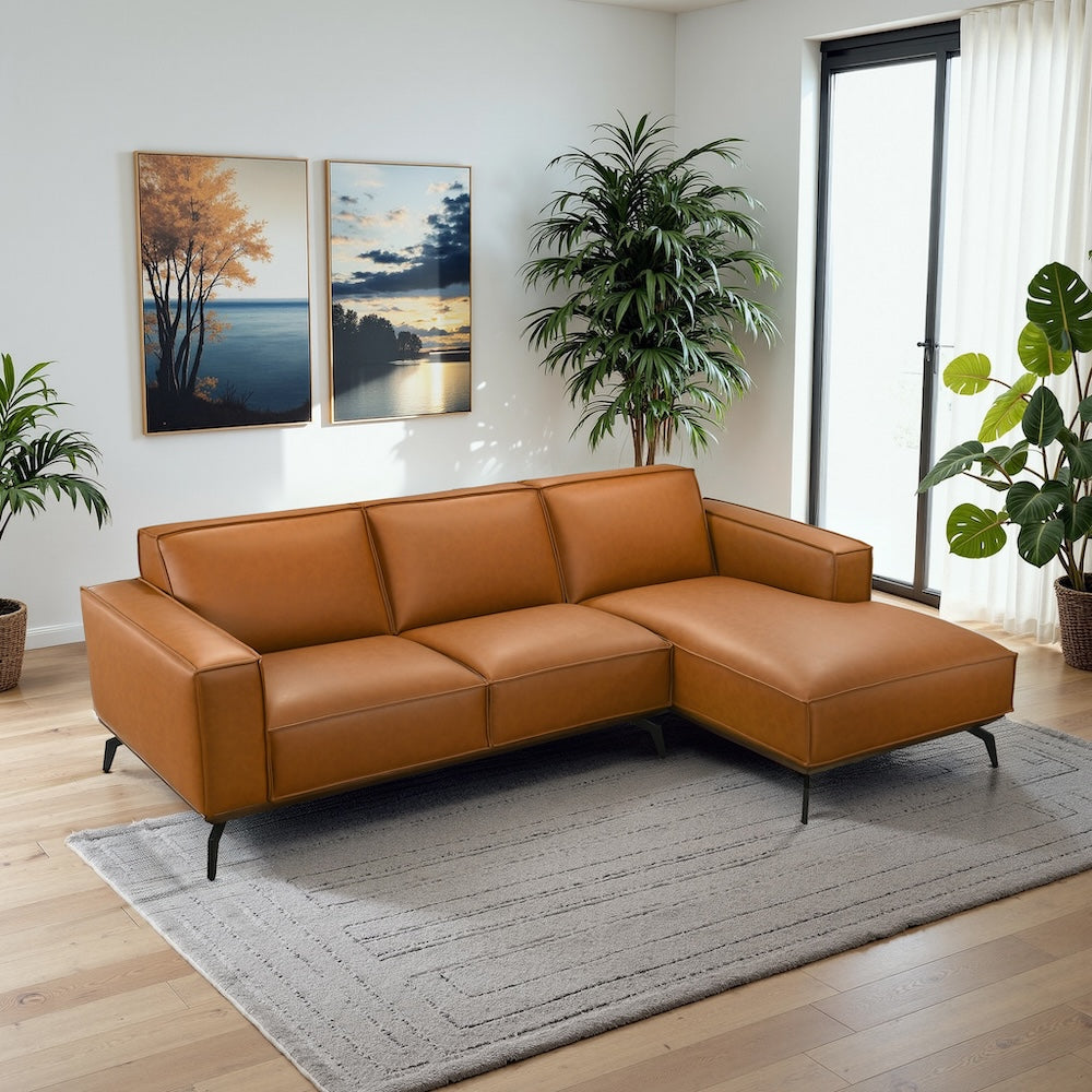 Alcott Right-Facing Cognac Vegan Leather Sectional Sofa