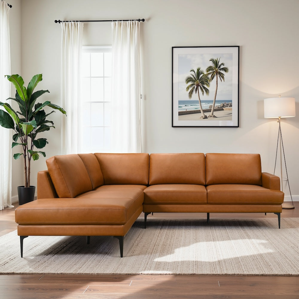 Alto Left-Facing Cognac Vegan Leather Sectional Sofa