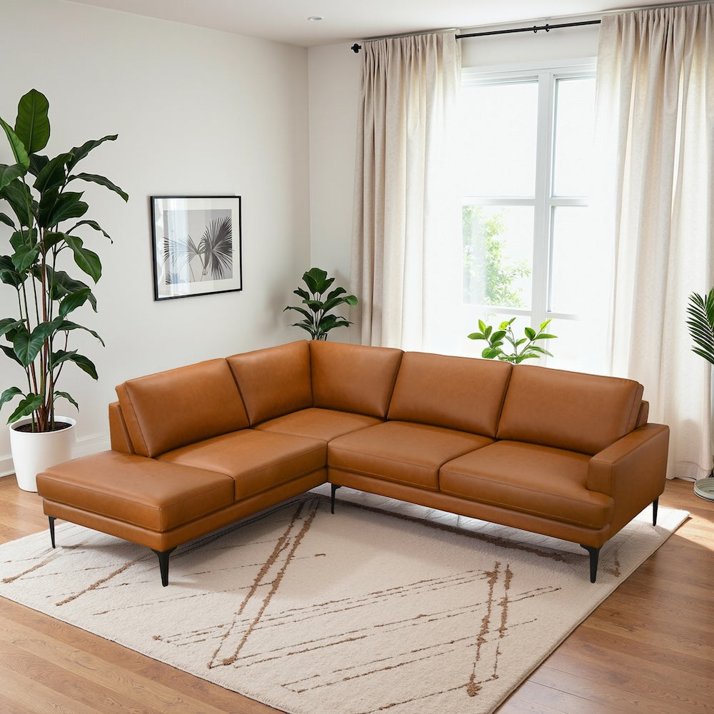 Alto Left-Facing Cognac Vegan Leather Sectional Sofa