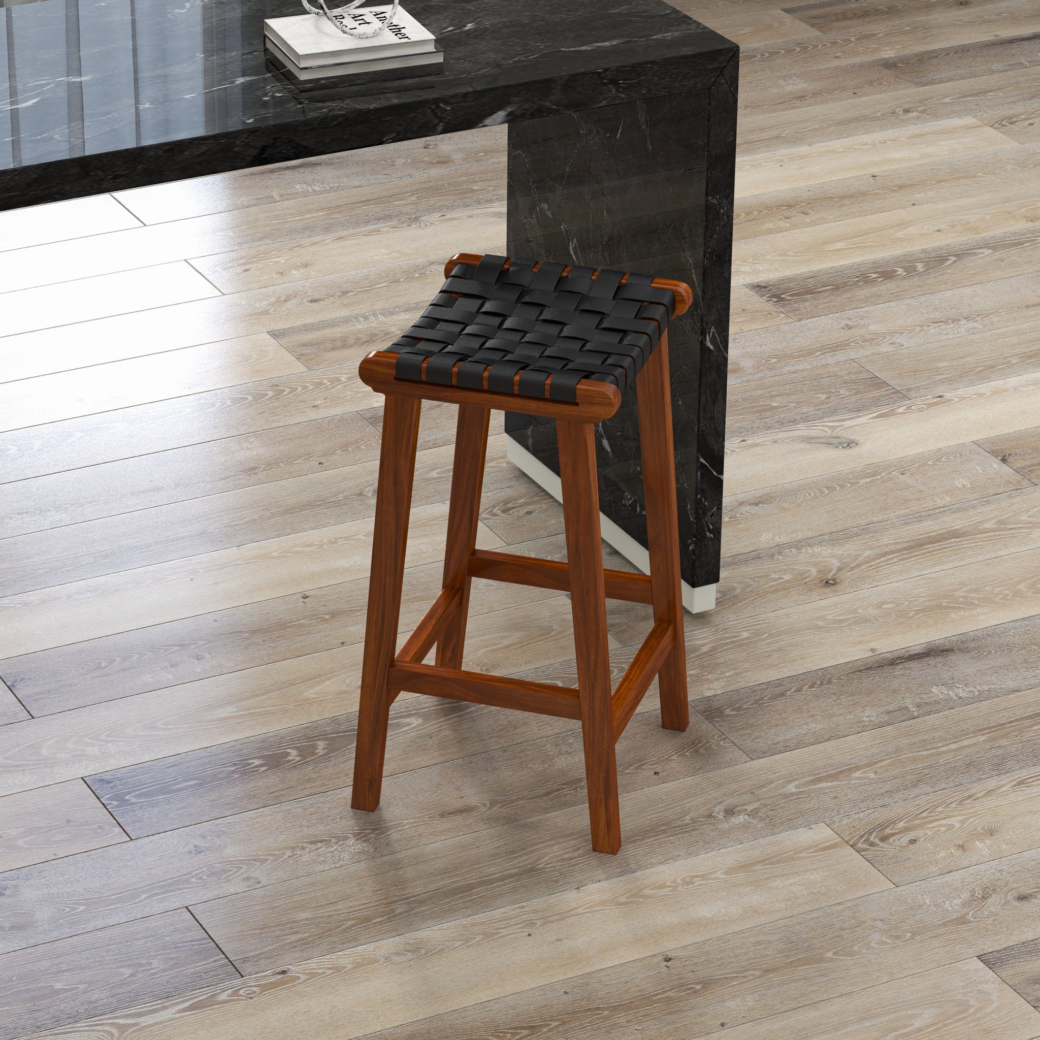Andaman Black Leather Bar Stool