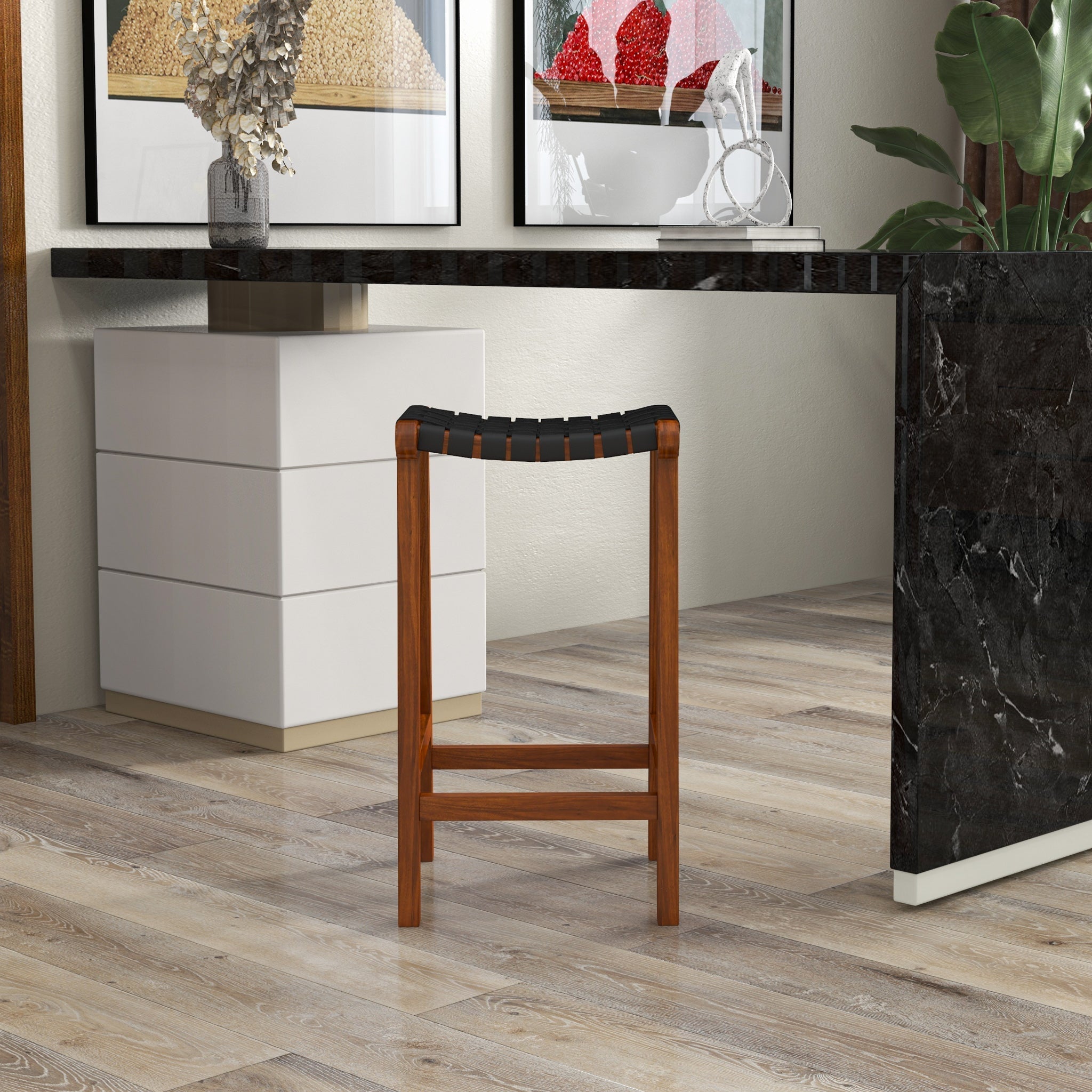 Andaman Black Leather Bar Stool