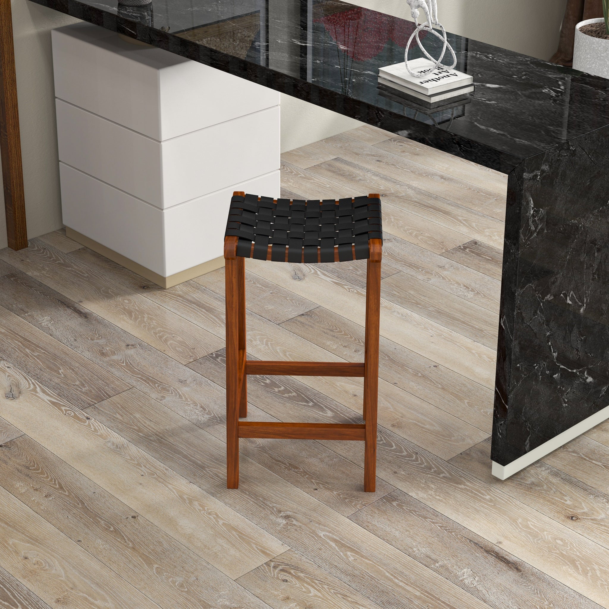 Andaman Black Leather Bar Stool
