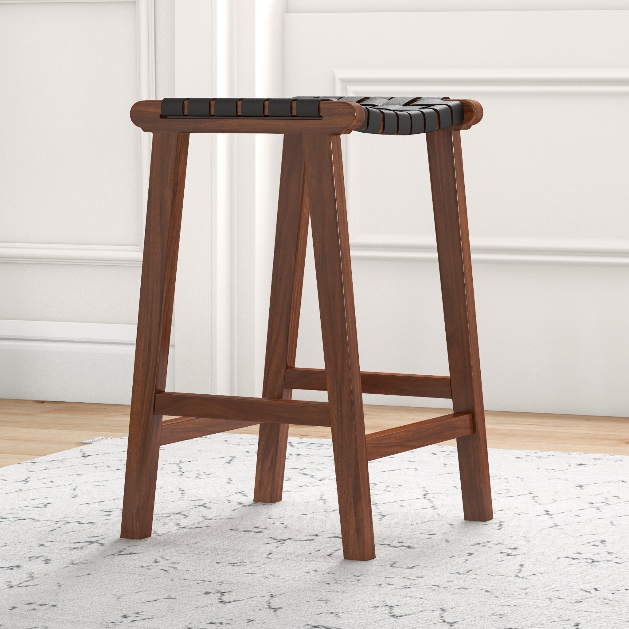 Andaman Black Leather Counter Stool