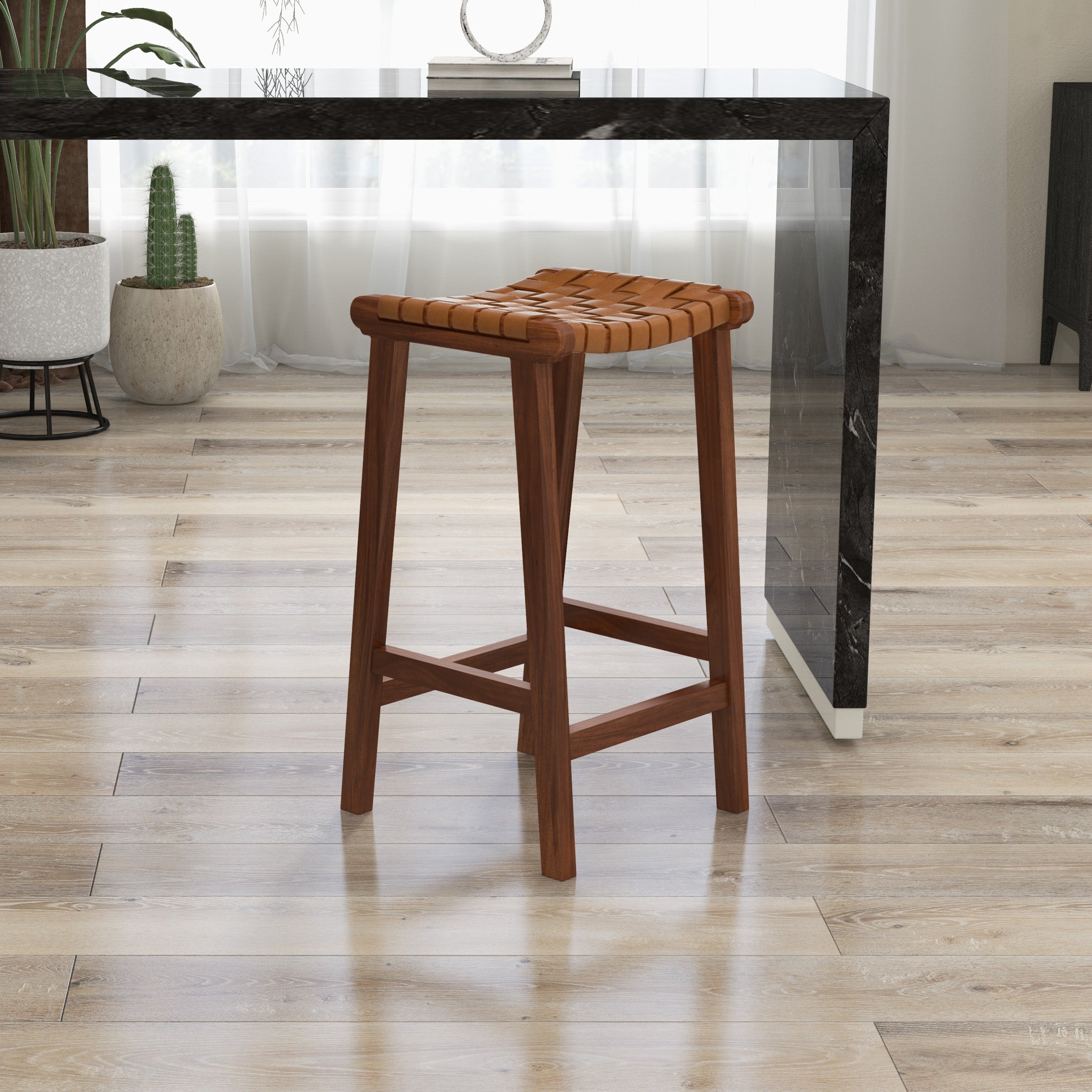 Andaman Tan Leather Bar Stool