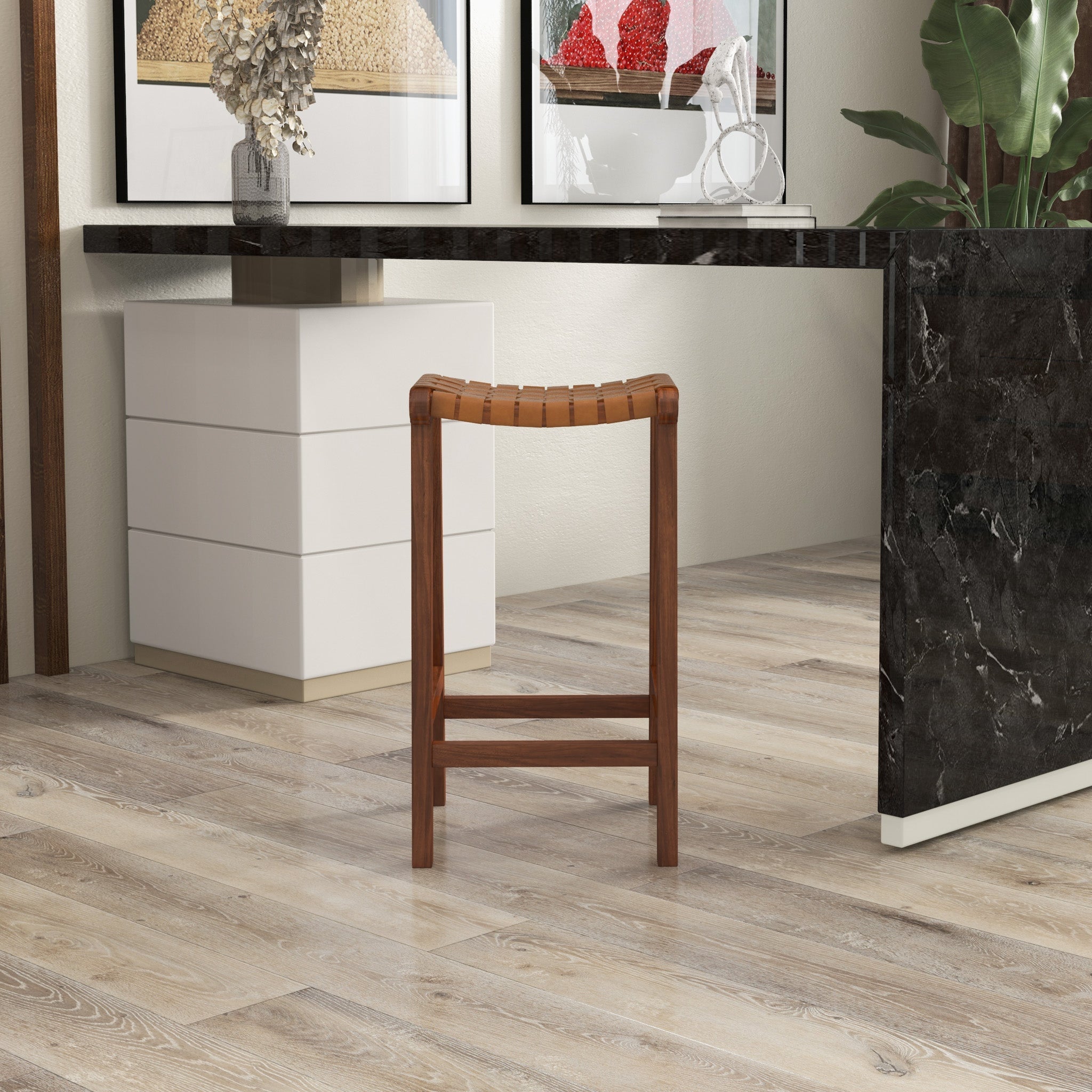 Andaman Tan Leather Bar Stool