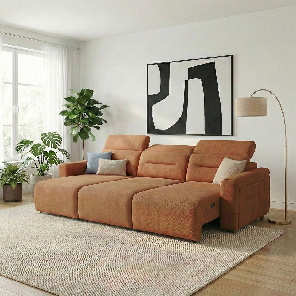 Archie Burnt Orange Fabric Power Slider Sofa