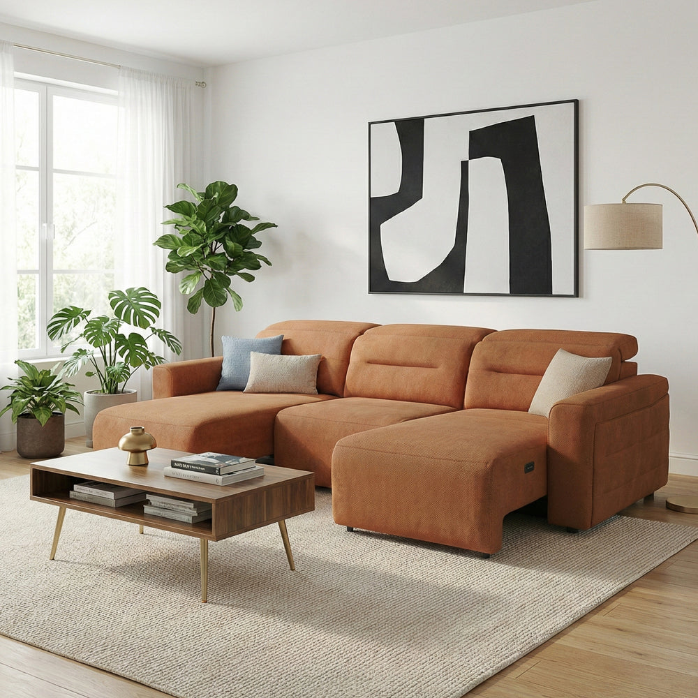 Archie Burnt Orange Fabric Power Slider Sofa