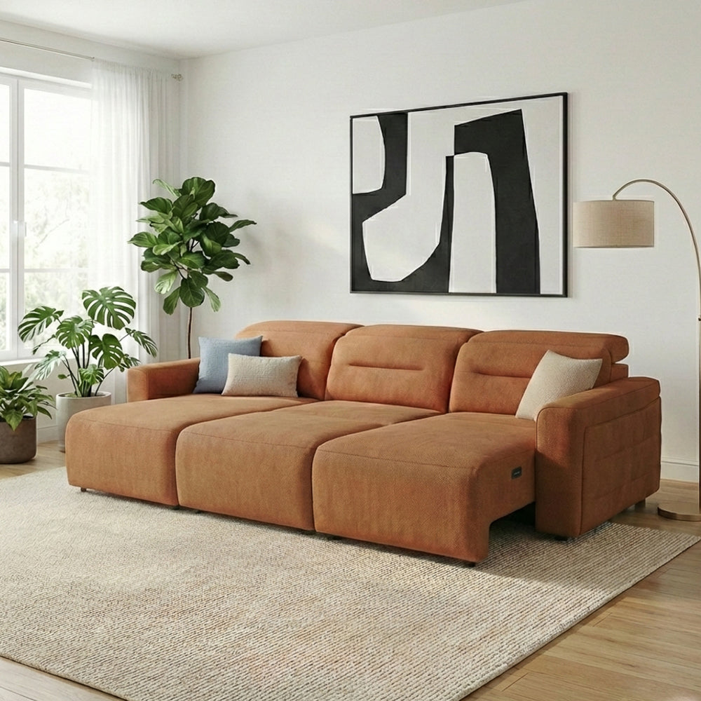 Archie Burnt Orange Fabric Power Slider Sofa