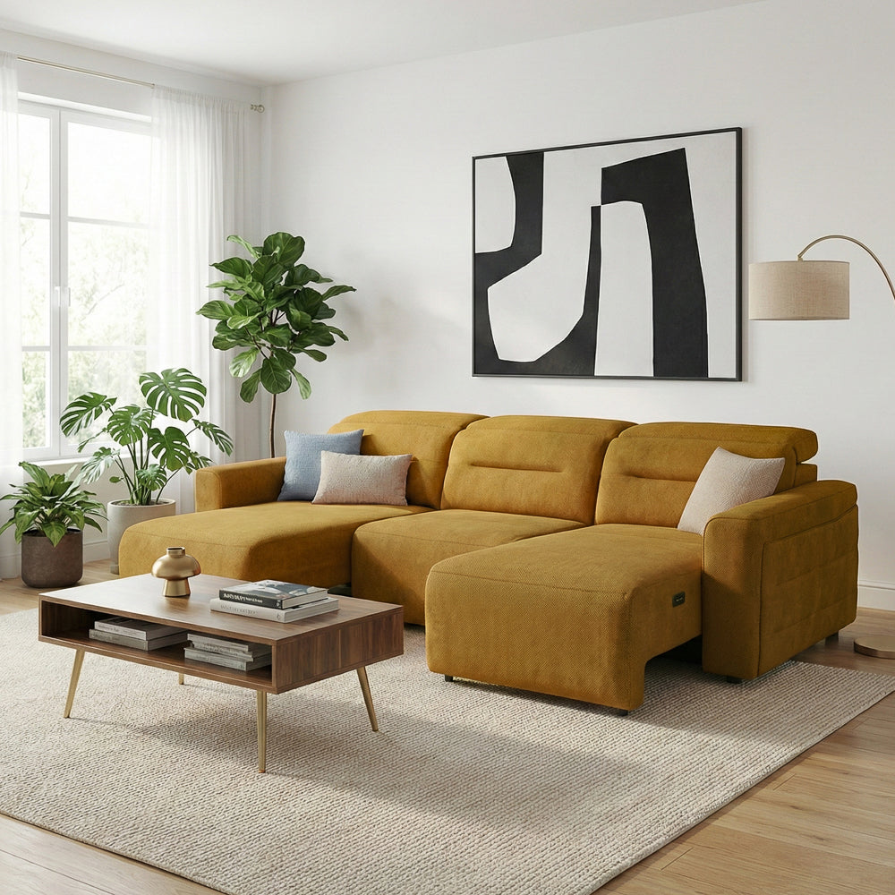 Archie Gold Fabric Power Slider Sofa