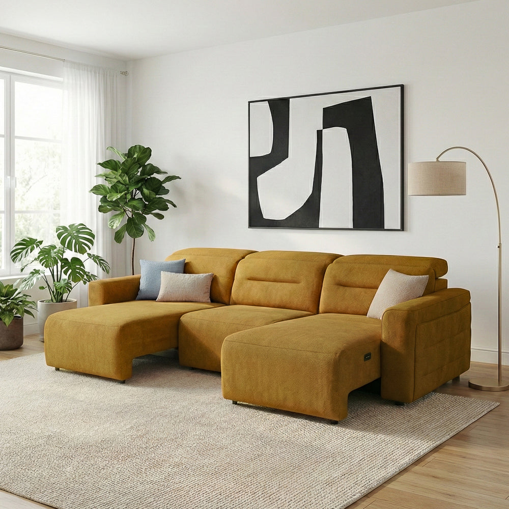 Archie Gold Fabric Power Slider Sofa