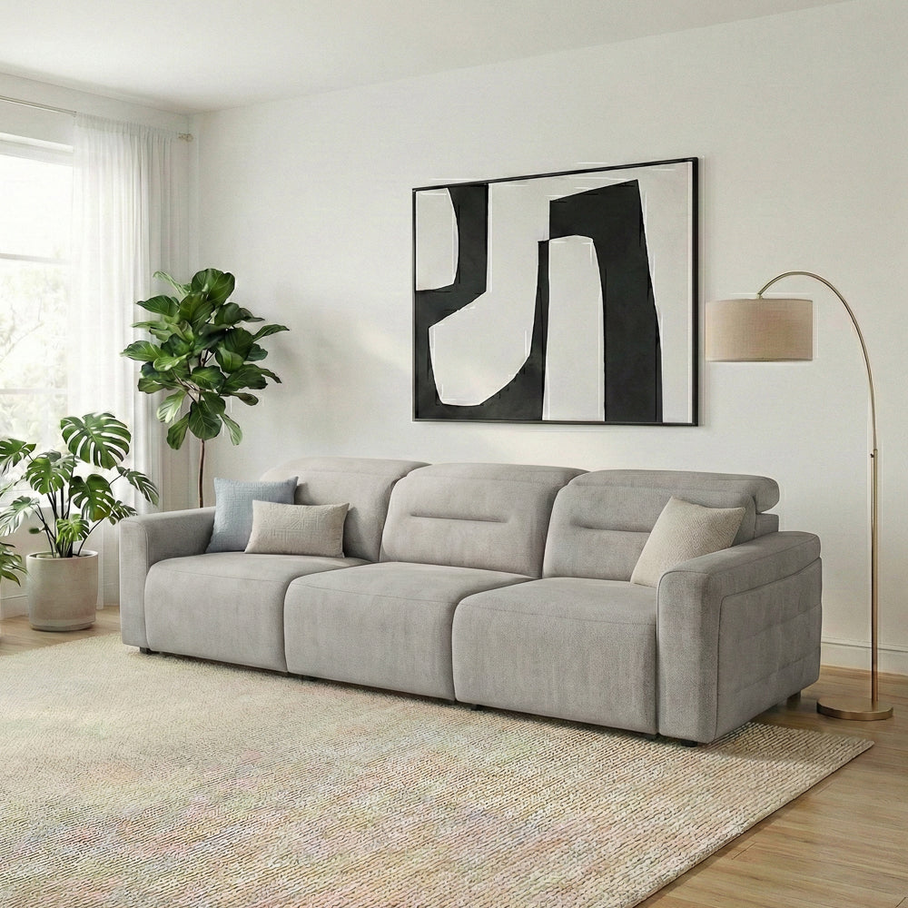 Archie Light Grey Fabric Power Slider Sofa
