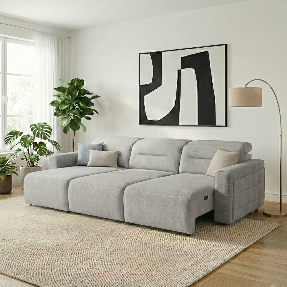 Archie Light Grey Fabric Power Slider Sofa
