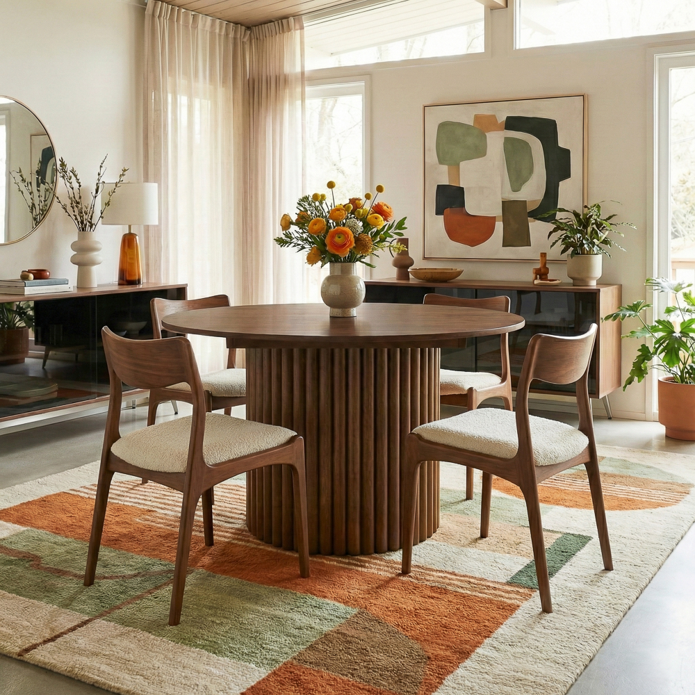 Ariel Walnut Round Dining Table