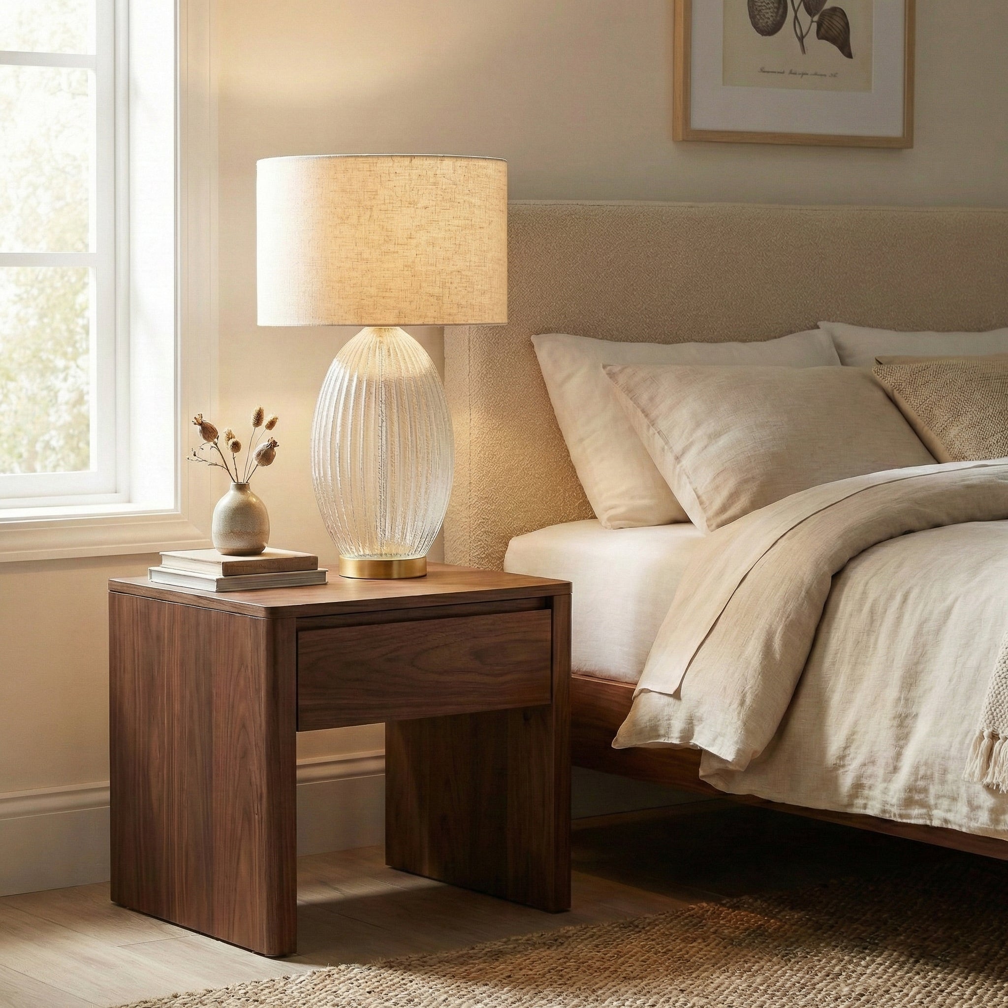 Aurora Ribbed Glass Lamp Base Clear Table Lamp and Shade