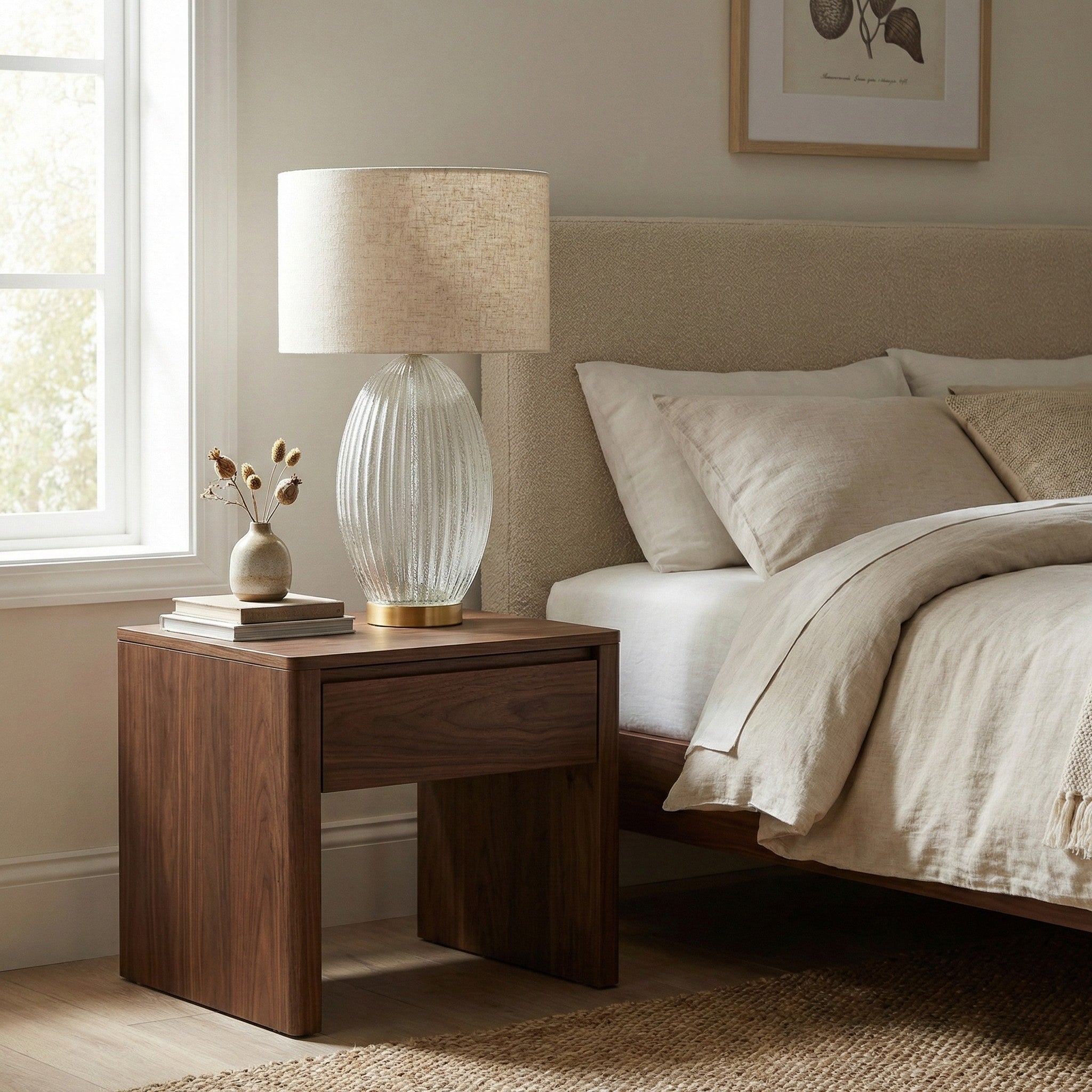 Aurora Ribbed Glass Lamp Base Clear Table Lamp and Shade