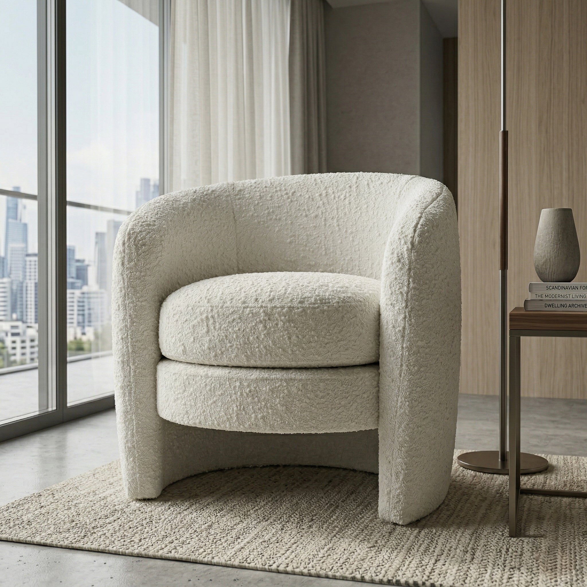 Axis White Boucle Lounge Chair